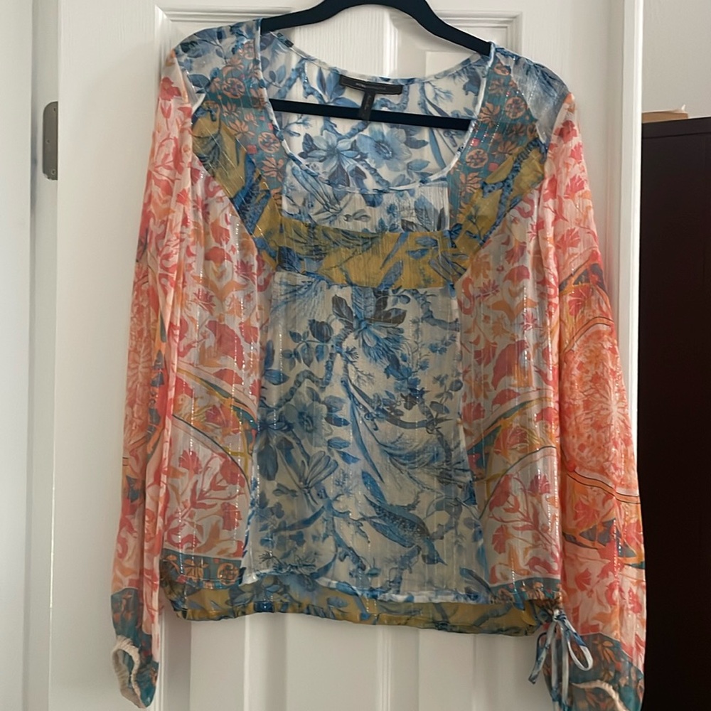 BCBG boho silk sheer floral top